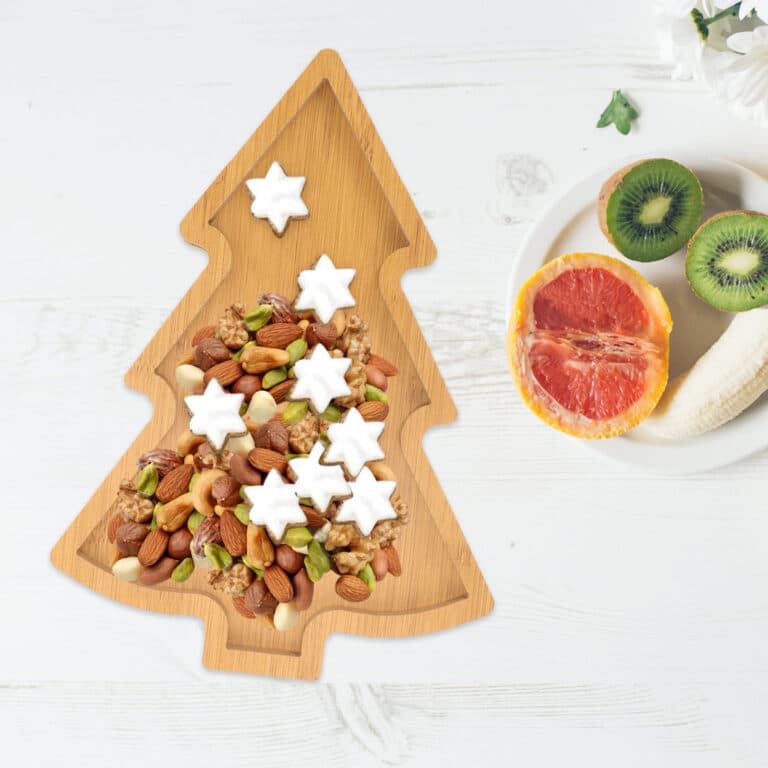 Assiettes en bois en forme d'arbre de Noël, apéritif, sushi, service, assiette japonaise, collation, dessert, plat à bonbons 10