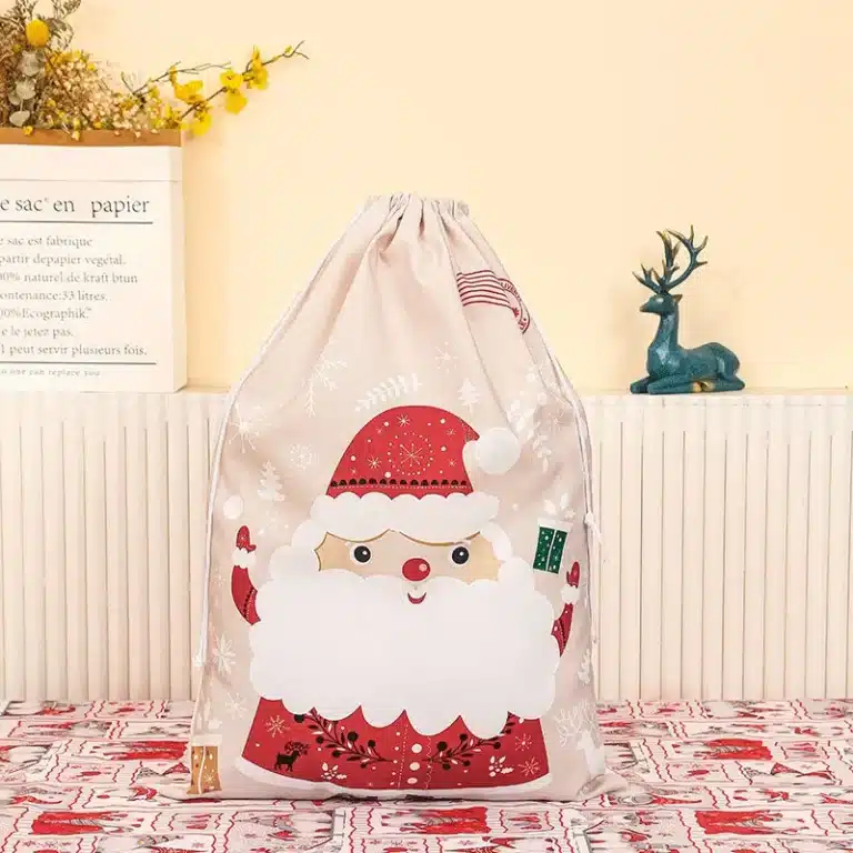 Sac cadeau imprimé polochon avec ficelle de proximité, sacs en jute, sacs en lin, sacs de rangement, Noël, nouvel an, 2024, 40x60cm 3