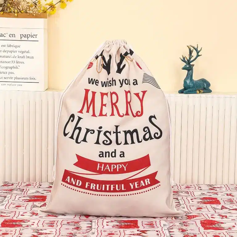 Sac cadeau imprimé polochon avec ficelle de proximité, sacs en jute, sacs en lin, sacs de rangement, Noël, nouvel an, 2024, 40x60cm 4