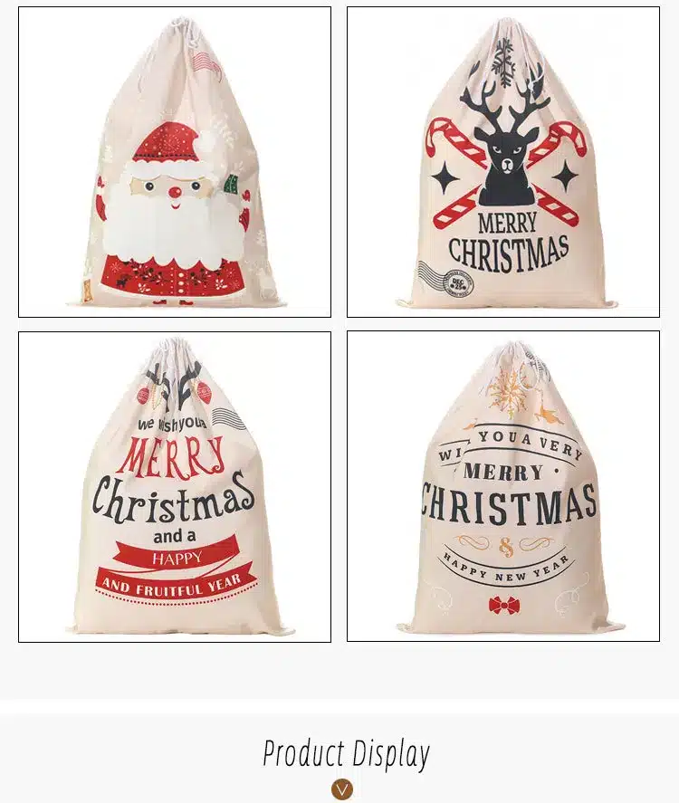Sac cadeau imprimé polochon avec ficelle de proximité, sacs en jute, sacs en lin, sacs de rangement, Noël, nouvel an, 2024, 40x60cm 12