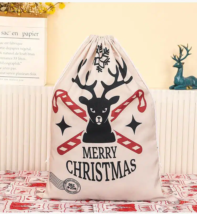 Sac cadeau imprimé polochon avec ficelle de proximité, sacs en jute, sacs en lin, sacs de rangement, Noël, nouvel an, 2024, 40x60cm 16