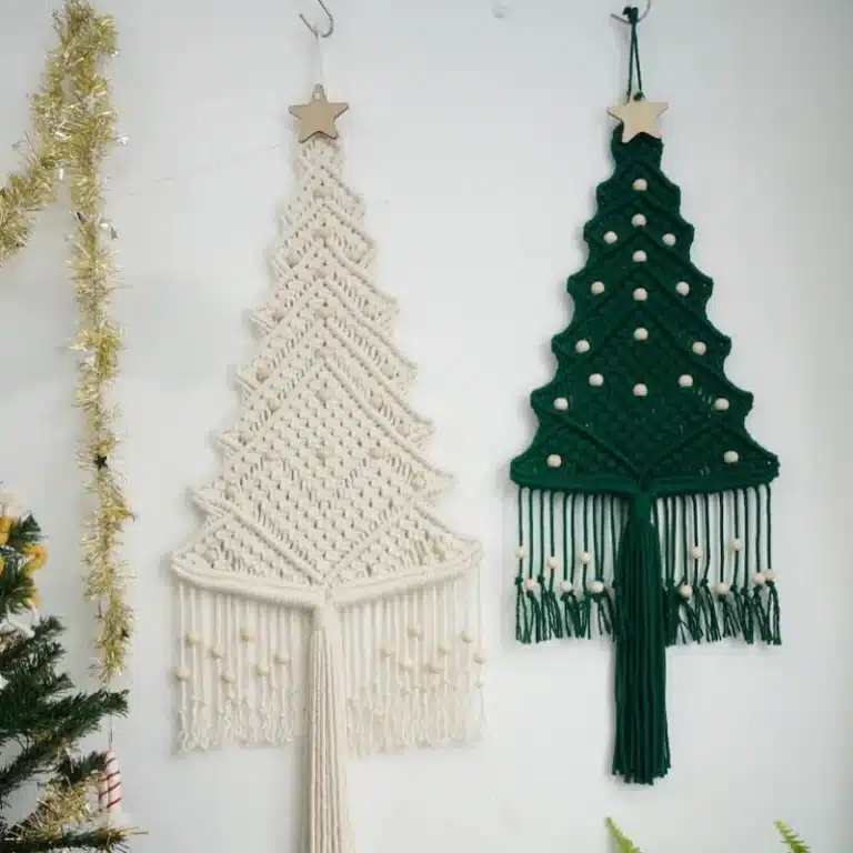 Arbre de Noël en macramé avec étoile, mur d'arbre enrichi, décoration de vacances, décor de ferme 11