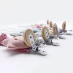 Porte-sucette en bois de coton pour nouveau-né, clip de sucette pour bébé 4
