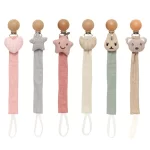 Porte-sucette en bois de coton pour nouveau-né, clip de sucette pour bébé 6