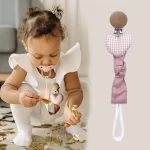 Porte-sucette en bois de coton pour nouveau-né, clip de sucette pour bébé 2