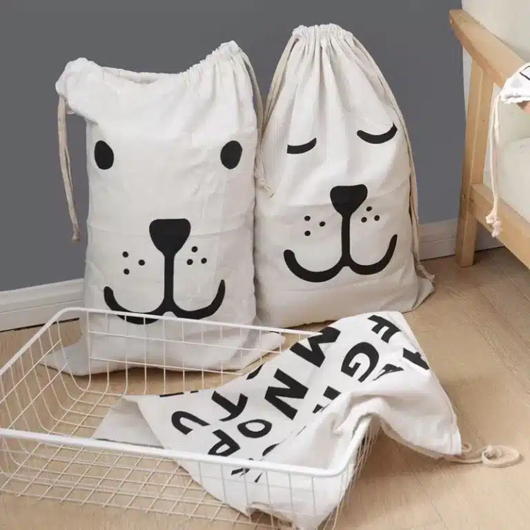 Grand sac à linge en coton et lin, sac de rangement pour vêtements et jouets, tissu imprimé, sac de sport à cordon de proximité, sacs d'évaluation pour vêtements sales 2