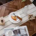 Chemin de table bohème beige avec glands, macramé, coton, ferme rustique, cuisine bohème, salle à manger 4