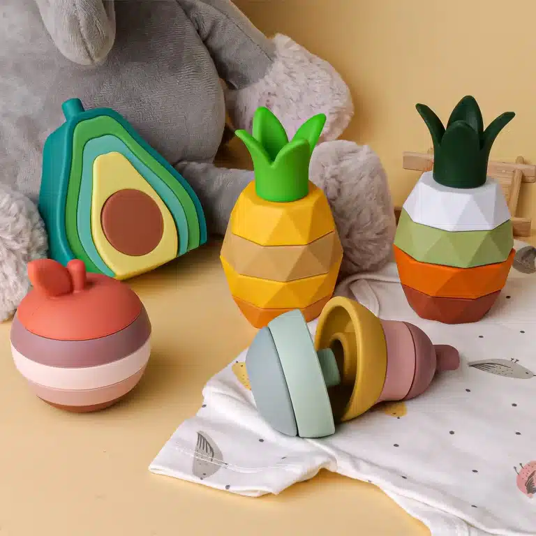 Jouets à Empiler en Silicone pour Bébé, décennie s de Construction, Conception de Nid de Fruits, Sans Bpa, Autocollants en Silicone Souple, Nuit à Empiler, Dentition en Caoutchouc 2