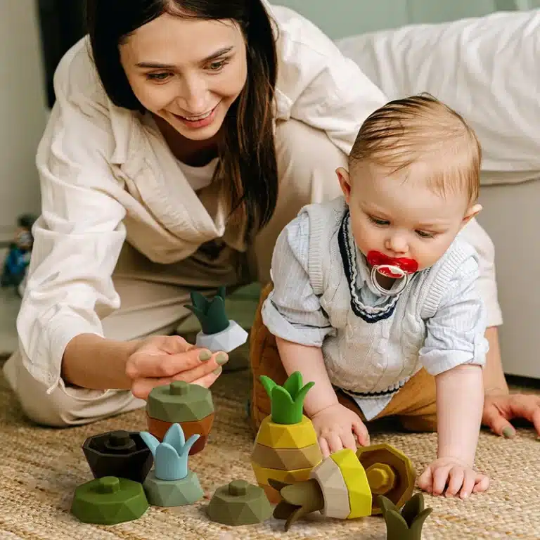 Jouets à Empiler en Silicone pour Bébé, décennie s de Construction, Conception de Nid de Fruits, Sans Bpa, Autocollants en Silicone Souple, Nuit à Empiler, Dentition en Caoutchouc 6